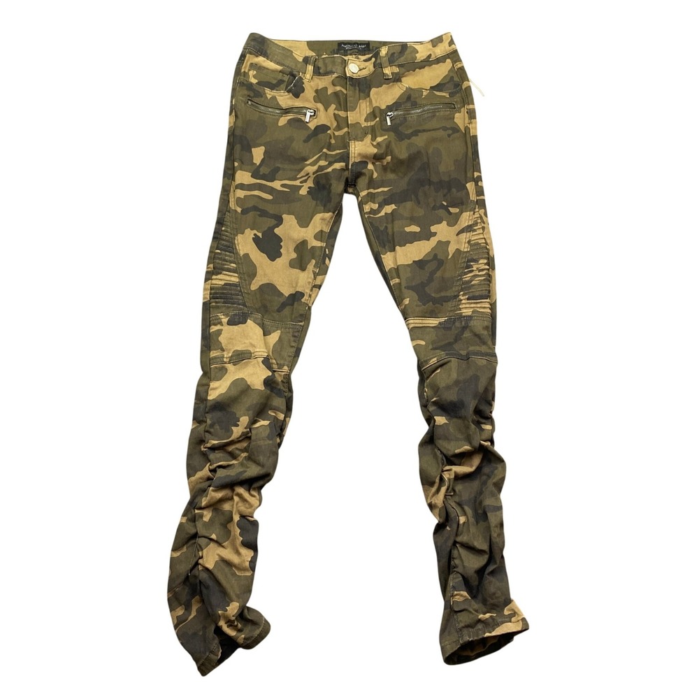 American Bazi Womens Low Rise Skinny Camo Moto Stacked Pants RJL-443 Size 9 NWT